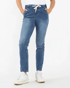 Ripe Denim Jogger Jeans Womens size L Slim Blue Elastic Drawstring Waist Pull-on